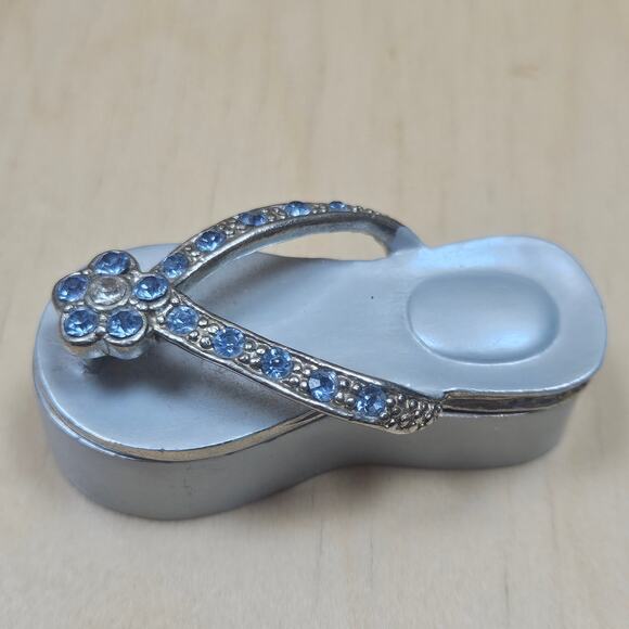 Blue FlipFlop Jeweled Keepsake Trinket Box gold-plated trim Austrian Crystals - Picture 1 of 7
